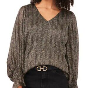 Vince Camuto Metallic Stripe Long Sleeve Top | Size Large